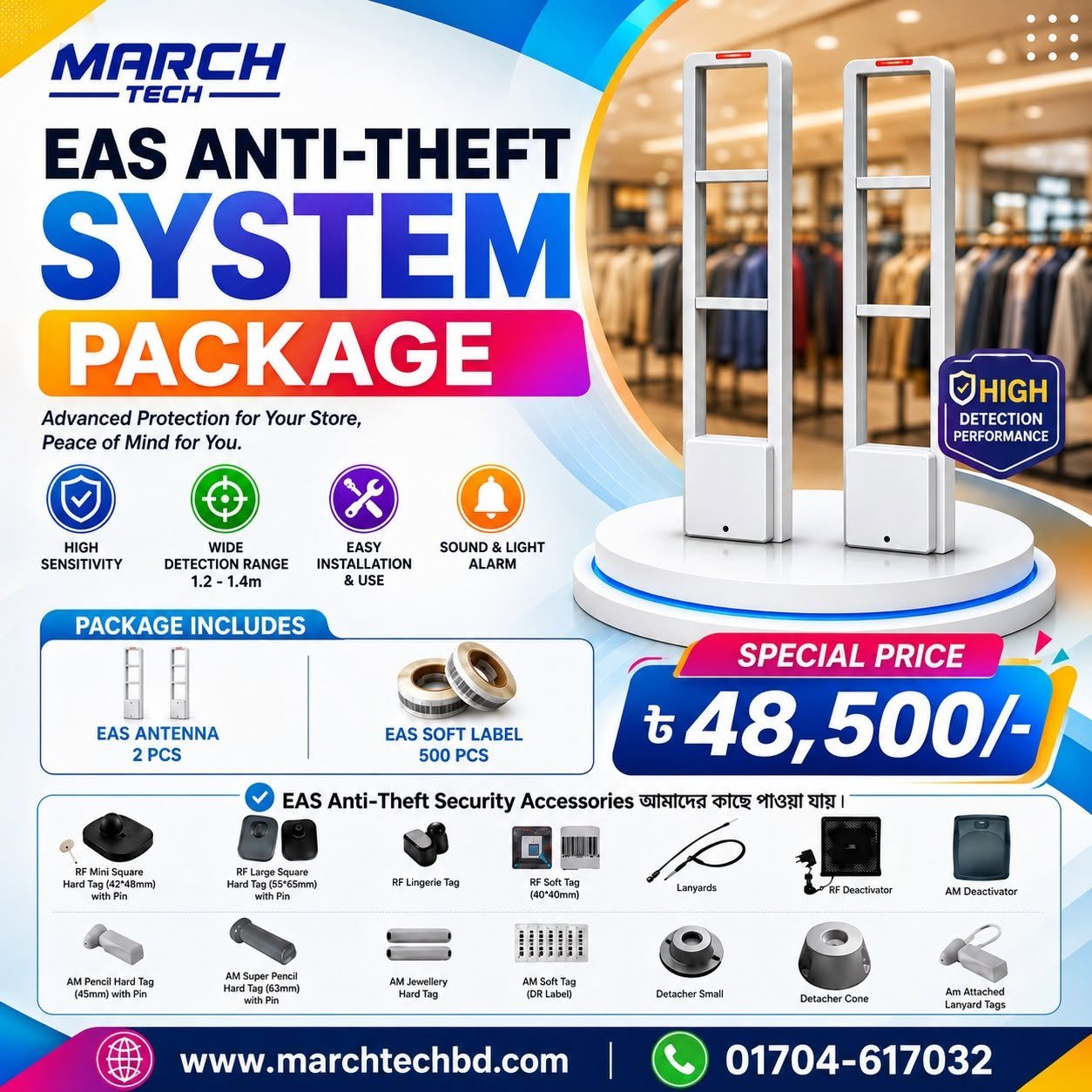 EAS Anti-Theft Security System Package with 500 Pcs Soft Labels