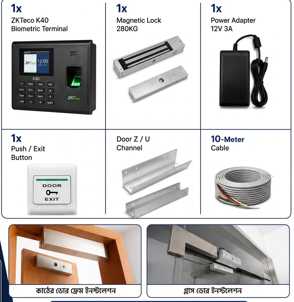 ZKTeco K40 Fingerprint & RFID Access Control Complete Solution